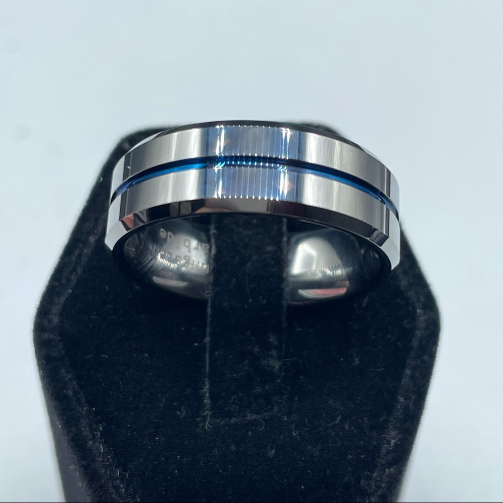 Tungsten Carbide Blue Line Men’s Wedding Ring Band